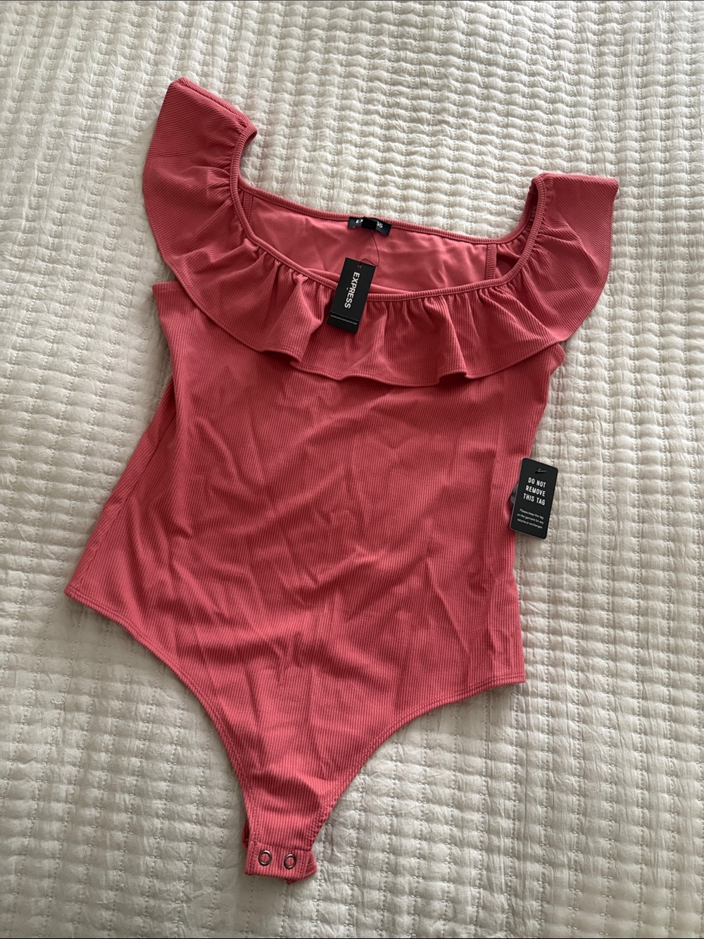 Express Coral Pink Ruffle One-Piece Bodysuit